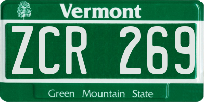 VT license plate ZCR269