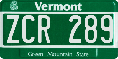 VT license plate ZCR289