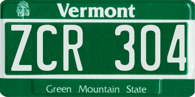 VT license plate ZCR304