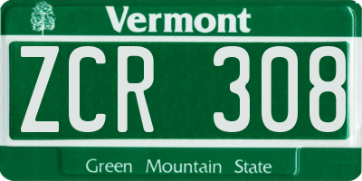 VT license plate ZCR308