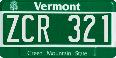 VT license plate ZCR321