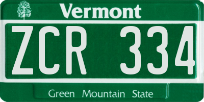 VT license plate ZCR334
