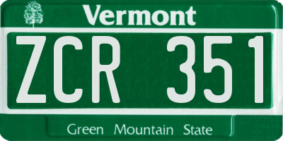 VT license plate ZCR351
