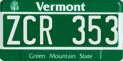 VT license plate ZCR353