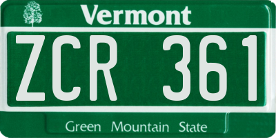 VT license plate ZCR361