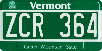 VT license plate ZCR364