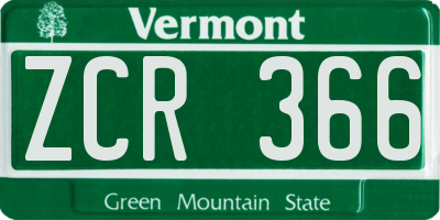 VT license plate ZCR366