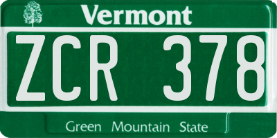 VT license plate ZCR378