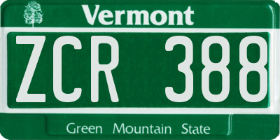 VT license plate ZCR388