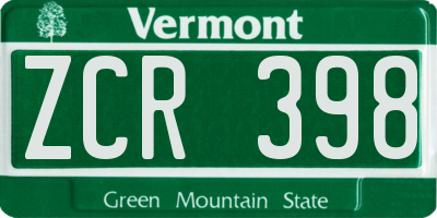 VT license plate ZCR398