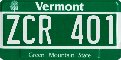 VT license plate ZCR401