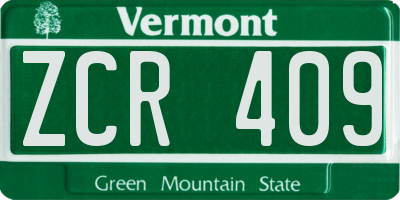 VT license plate ZCR409