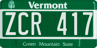 VT license plate ZCR417