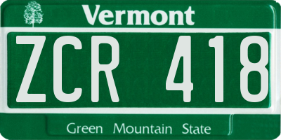 VT license plate ZCR418