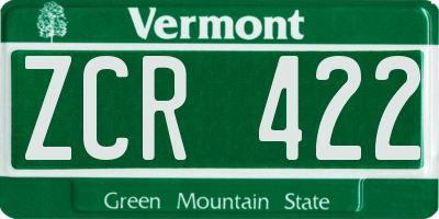 VT license plate ZCR422