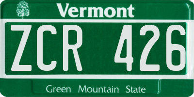 VT license plate ZCR426