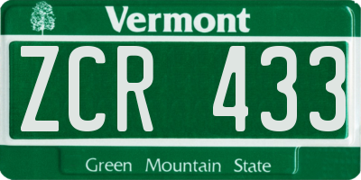 VT license plate ZCR433