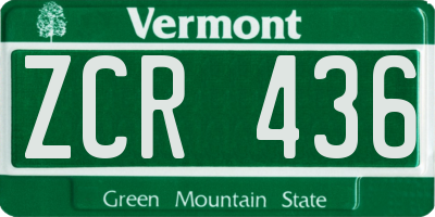 VT license plate ZCR436