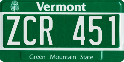 VT license plate ZCR451