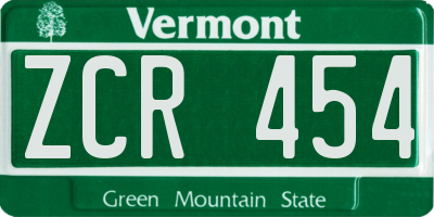 VT license plate ZCR454