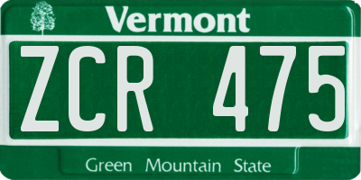 VT license plate ZCR475