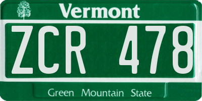 VT license plate ZCR478