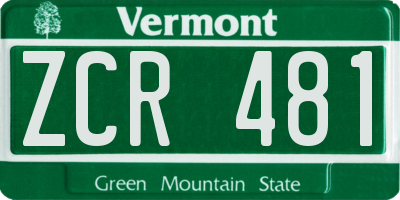 VT license plate ZCR481