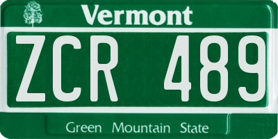 VT license plate ZCR489