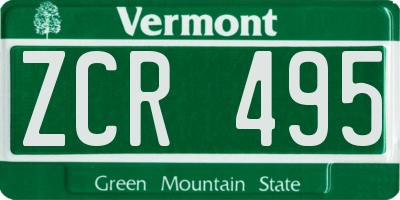 VT license plate ZCR495