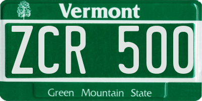 VT license plate ZCR500