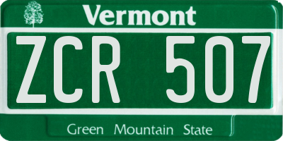 VT license plate ZCR507