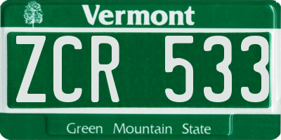 VT license plate ZCR533