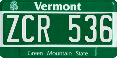 VT license plate ZCR536