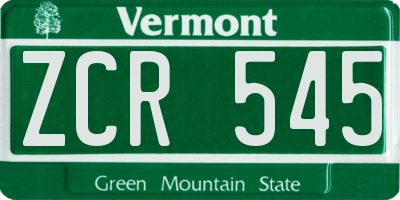 VT license plate ZCR545