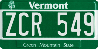 VT license plate ZCR549
