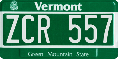 VT license plate ZCR557