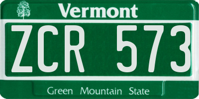 VT license plate ZCR573