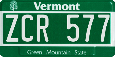 VT license plate ZCR577