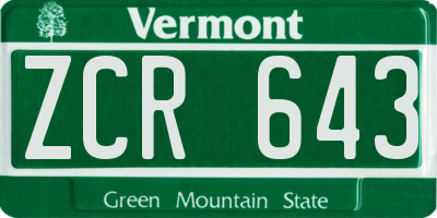 VT license plate ZCR643