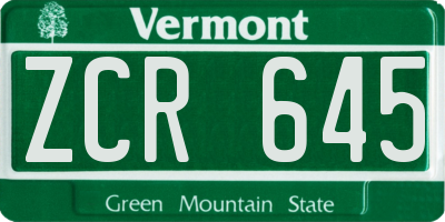 VT license plate ZCR645