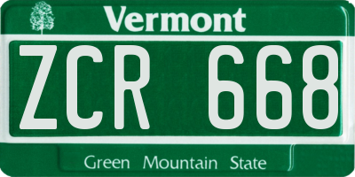 VT license plate ZCR668