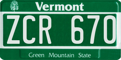 VT license plate ZCR670