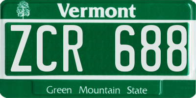 VT license plate ZCR688