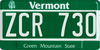 VT license plate ZCR730