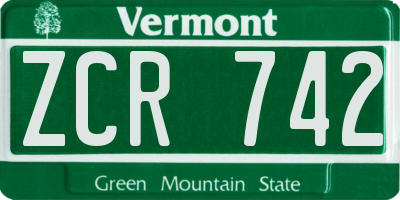 VT license plate ZCR742