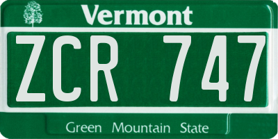 VT license plate ZCR747