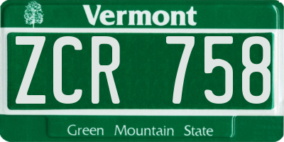 VT license plate ZCR758