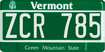 VT license plate ZCR785