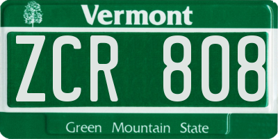 VT license plate ZCR808