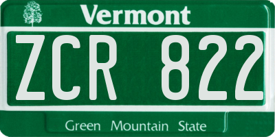 VT license plate ZCR822